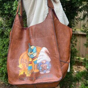 Extra Large Fall Pumpkin Season Vegan Leather Minimalist Oversized Tote Bag